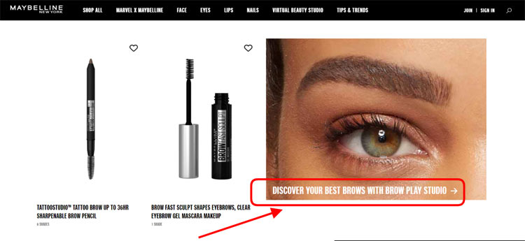 CTA on the Maybelline New York online store
