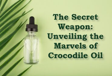 Skin serum in transparent bottle on green background with palm leaf and copy space. Concept of anti aging or anti acne organic, natural skin treatment for glowing, young looking and healthy skin